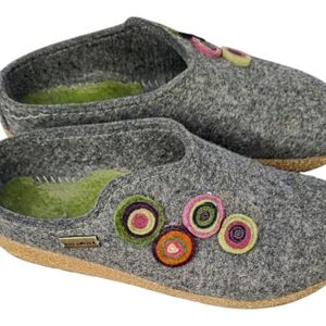 Haflinger Gray Wool Slippers with Colorful Circles